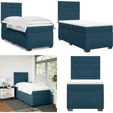 Boxspringbett mit Matratze Blau 90x190 cm Samt - Boxspringbett - Samtbett - Doppelbett - Blau - Liegefläche 90x190 Cm - Home & Living (1/5)