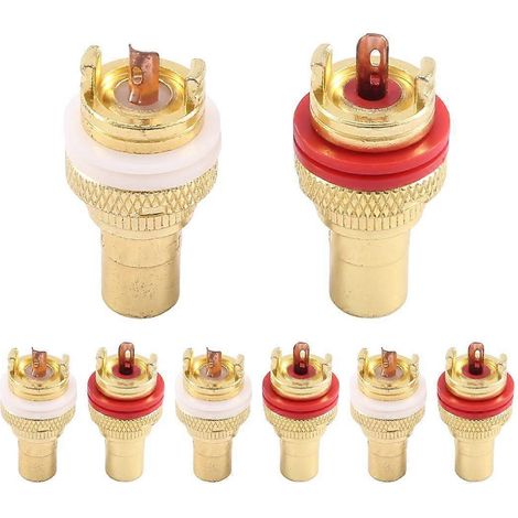 prises RCA plaquées or pour châssis, compatibles avec les amplificateurs professionnels Hi-Fi. Connecteur femelle plaqué or de type lotus. (1/4)