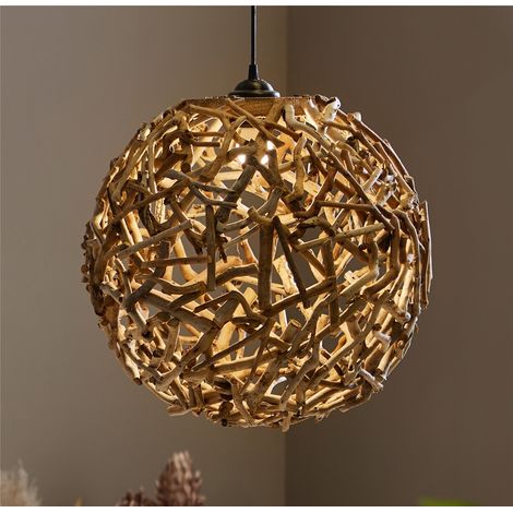 Plafonnier boule en branches naturelles 43 cm de profondeur. 43 cm de profondeur (1/3)