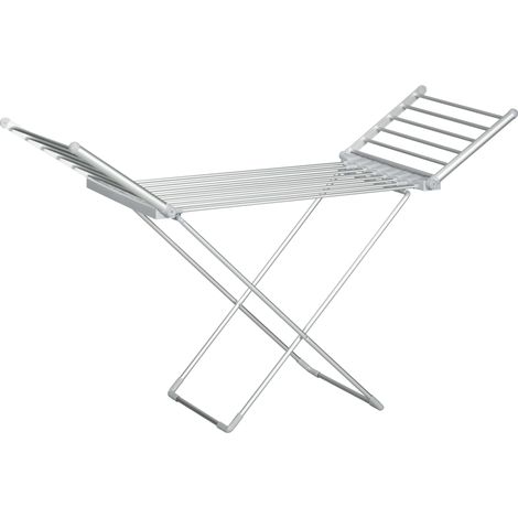 Stendibiancheria elettrico con 2 alette laterali estensibili, struttura in lega di alluminio, 144 x 53 x 91 cm