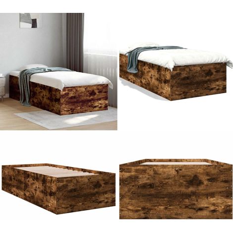 Cadre de lit sans matelas chêne fumé 90x190 cm - Cadre De Lit - Lit Double - Meuble Chambre - Literie - Bois D'ingénierie - Home & Living (1/5)