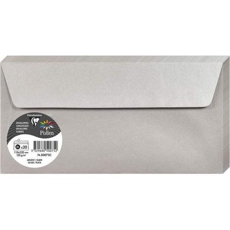Enveloppe - CLAIREFONTAINE - Pollen - 120g - 110x220 mm - Argent - Paquet de 20