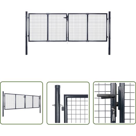 The Living Store Mesh-Gartentor Verzinkter Stahl 289 x 75 cm Grau - Gartentor - Zaun - Metalltor - Stahltür - Einfahrtstor (1/5)