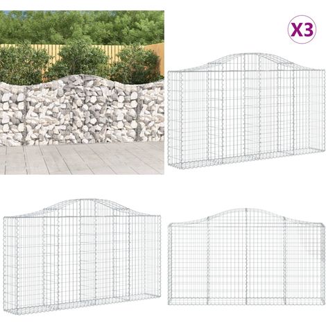 Gabionen mit Hochbogen 3 Stk. 200x30x100/120cm Verzinktes Eisen - Gabionen - Gartenzaun - Gartendeko - Eisenkonstruktion - Ziergarten - Home & Living (1/5)