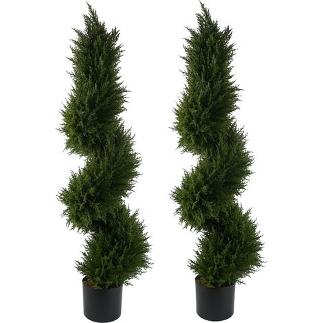 120cm Pair of Spiral Cypress Tree Artificial Topiary (1/5)