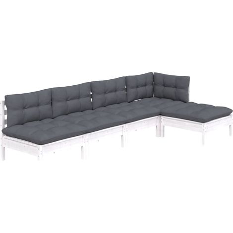 vidaXL 5 Piece Garden Lounge Set with Cushions White Pinewood (1/5)