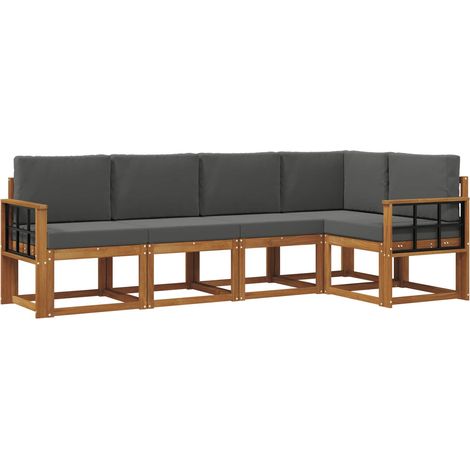 Set di divani da esterno con cuscino 5 pz Salotto da Giardino Naturale e Antracite (1/5)