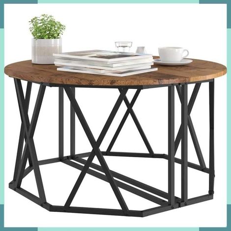 Table basse - 868253 - Bois ancien - Bois d'ingénierie & acier - 80 x 80 x 42 cm (1/5)