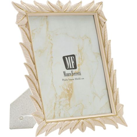 Cornice portafoto Leaffy in resina crema con foglie 20x25