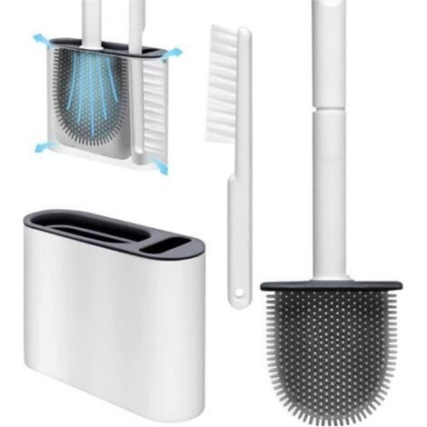 Flexible Toilettenbürste mit Halterung für die gründliche Reinigung mit Belüftungsschlitzen, Bodenständer und Wandhalterung (1/5)