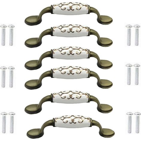 (6pcs) Bronze Alloy Ceramic Door Knobs for Cabinet Cupboard Wardrobe Chinese Style Bronze Handle