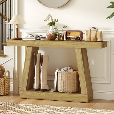 Console de 140 cm. Dossier de canapé avec rangement. Chêne.