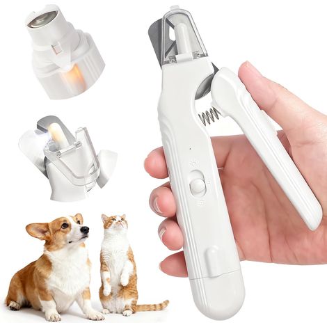 Coupe-griffes 2 en 1 pour chiens et chats de petite, moyenne et grande taille, avec 2 lumières LED et protection anti-éclaboussures, ultra silencieux, rechargeable par USB