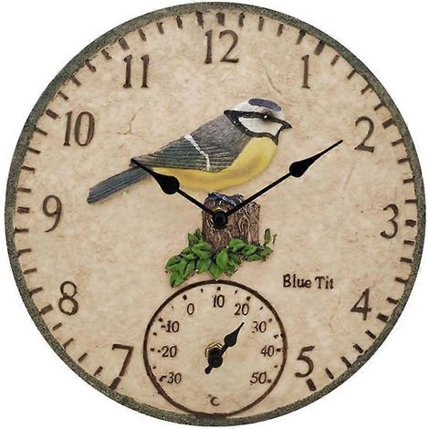 Wanduhr aus Kunstharz im europäischen Stil mit Thermometer, Wanduhr, Wohnzimmerdekoration