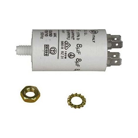 Condensateur 8 µf 450v  00230004 pour Sèche linge ALTUS, AYA, BEKO, BLUESKY, BRANDT, COLDIS, CONTINENTAL EDISON, CURTISS, DOMEOS, ELECTROLUX, ESSENTIEL B, FAR, FAURE, IGNIS, LADEN, LISTO, ORIGANE, RAD