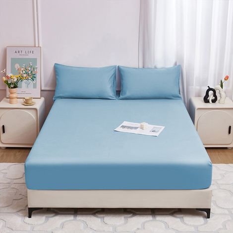 Lot de 1 Drap Housse 100x200, Profondeur 30 cm - Alèze Microfibre Premium Bleu Clair, Douce et Durable, Anti-Rides, Certifiée Oeko-Tex (1/4)
