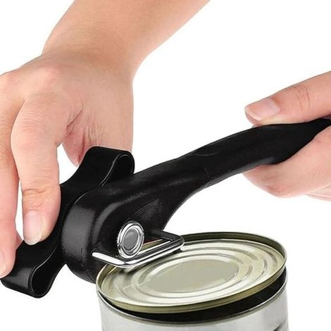Abrelatas manual de seguridad - Abrelatas sin bordes afilados - Diseño ergonómico con mango antideslizante para restaurantes y cocinas (Negro) (1/5)