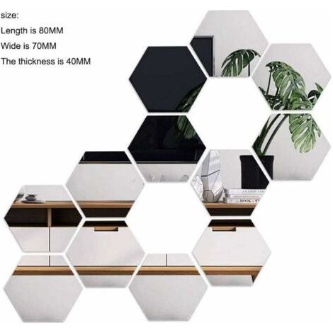 QORVA-Miroir Hexagonal Pour Porte d'Armoire Géométriques Hexagone Muraux Miroirs Bricolage Décoratif 3D Hexagone Acrylique Miroir Pour La Maison Salon Canapé Tv Réglage Décoration Murale Argent-Fei Yu