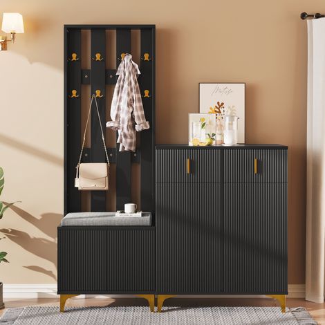 Schuhschrank mit Garderobe 2 Schubladen 2 Türen Schwarz OKMYHOME (1/5)