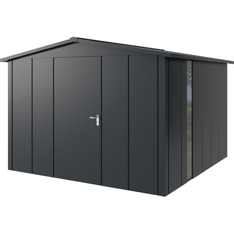 Hörmann Metall-Gerätehaus "Juno" mit Satteldach, JSD14 - Design, 310 x 310 cm (B x T), anthrazit, mit bodentiefem Fenster, 1-flüglige Tür, Anschlag links (1/5)
