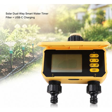 Timer di irrigazione bidirezionale a energia solare Toivize - Timer intelligente per l'irrigazione con filtro e ricarica USB-C per il giardino (1/4)