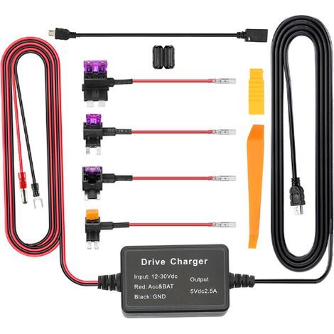 Kit de câblage de caméra de tableau de bord 12V-30V à 5V, Protection basse tension, cordon d'alimentation de caméra, ensemble de câblage pour navigateur GPS miroir (1/5)
