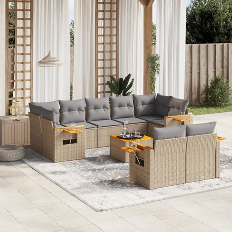 Juego de sofás jardín con cojines beige 10 pzas ratán sintético vidaXL (1/5)