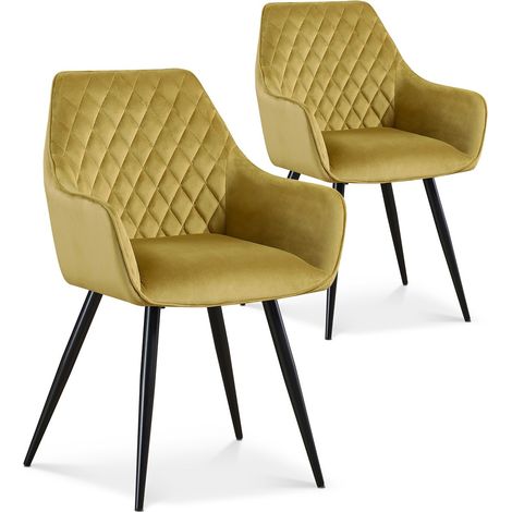 Lot de 2 chaises Victoria en velours jaune moutarde pieds noir (1/2)