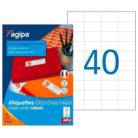 Etiquette adresse jet d'encre 52,5 x 29,7 mm Agipa 102496 blanche - Boîte de 4000 (1/2)