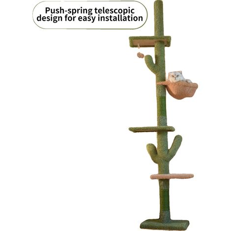 Torre trepadora para gatos, fabricada en sisal y chenilla suave, altura ajustable hasta 2,4 metros, cinco niveles de plataforma, apta para uso en interiores, alta capacidad de carga. (1/5)