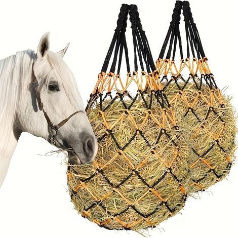Lot de 2 filets à foin à alimentation lente en polyester durable pour chevaux, moutons et ânes – Sacs à foin idéaux pour les fermes (1/2)