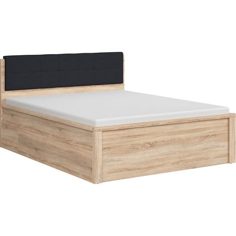 Lit coffre 160x200 avec sommier coffre et tête de lit capitonnée noir, coloris Blanc brillant - Longueur 204,5 x Profondeur 169 x Hauteur 95/40,5 cm (1/5)