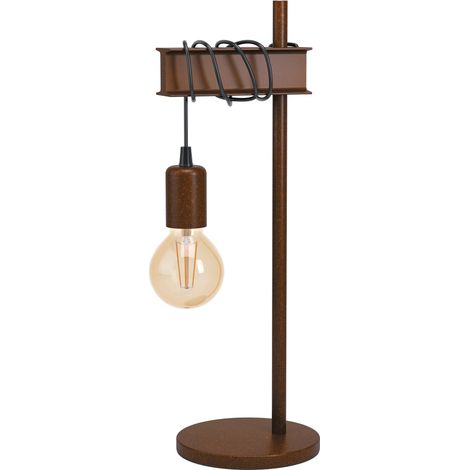 Eglo Lampada da tavolo Townshend 4, lampada da tavolo a fiamma Vintage, industriale, lampada da comodino, lampada da soggiorno in marrone antico, lampada con interruttore, versione E27 (1/5)