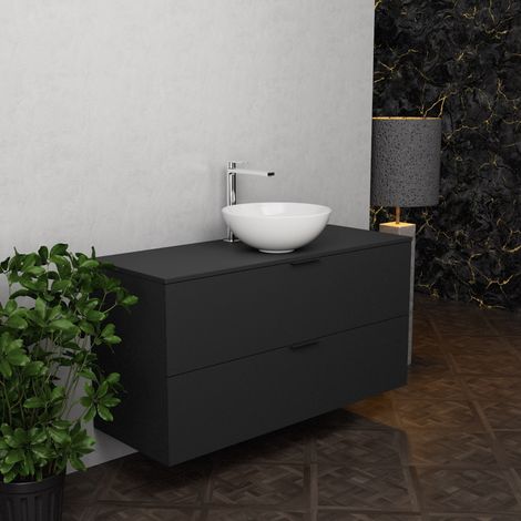 Inda - Badezimmerschrank B.120 mit Aufsatzwaschbecken / Mattschwarz 2 Schubladen - Topazio (1/5)