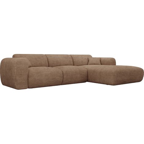 Grand canapé d'angle droit convertible express en velours côtelé taupe - Matelas 13 cm mémoire de forme POGNI (1/5)