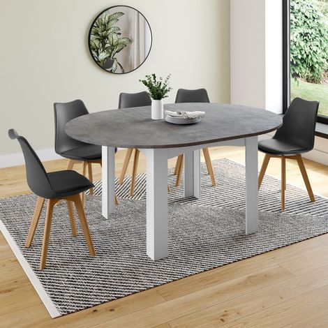 DONA mesa de comedor redonda extensible 4-8 personas tablero blanco efecto hormigón 120-160 cm (1/5)