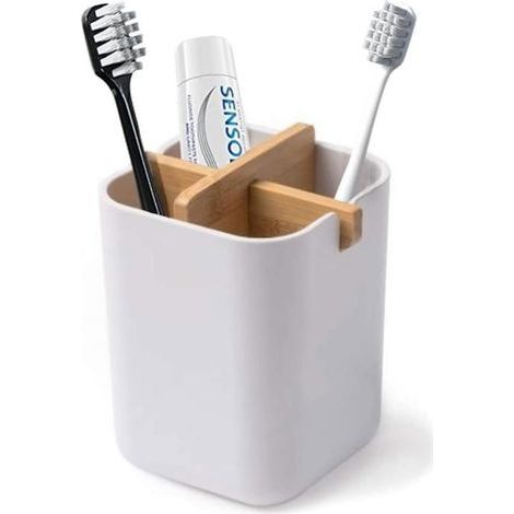 Porta spazzolino multifunzionale in bambù naturale, scatola portaoggetti per spazzolino elettrico e dentifricio, robusto e (1/5)