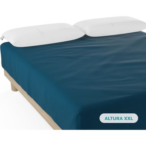 Nalui Sábana Bajera Azul 100% Algodón 180 Hilos (Camas max 34cm), Suave, Fresca, Transpirable, Lavable a 30ºC (1/5)