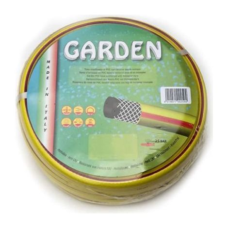 Tubo gomma giardino canna acqua 5/8 " x 25 mt  MADE IN ITALY  rinforzato irrigazione casa orto cantiere.