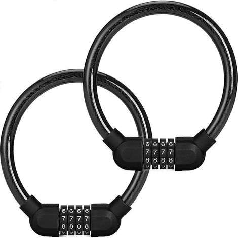 Lot de 2 antivols de vélo à code 4 chiffres (noirs, 40 cm chacun) - câble (1/5)