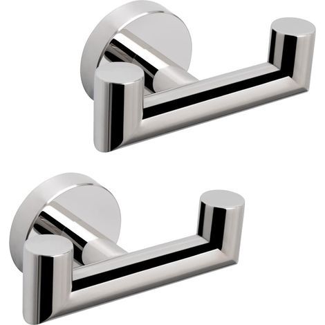 2 Pièces Double Crochet Mural, Acier Inox SUS 304 pour Peignoir, Porte Serviette Salle de Bain, Accroche Torchon Cuisine, Porte Manteau, Attache Murale, Manteau, Chambre (Argent Poli) (1/5)