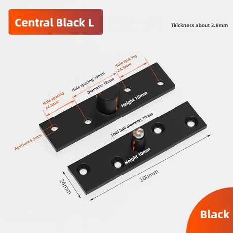 (Central Black L) 1 charnière pivotante à 360° en acier inoxydable, axe central et décalé, pour porte en bois. Elle dissimule l'axe vertical. (1/5)