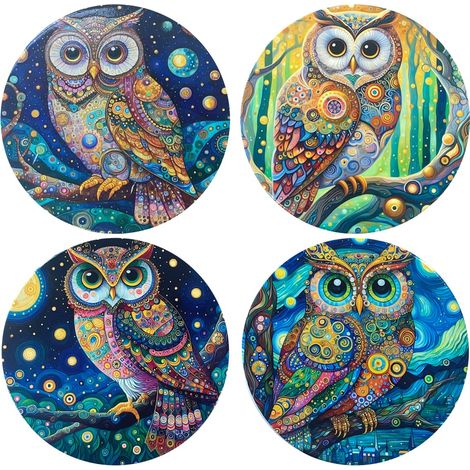 Sottobicchieri in Ceramica Gufo, Set da 4, Decorativi e Funzionali per Regali Originali a Casa e in Ufficio
