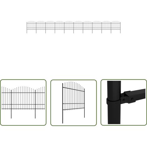 The Living Store Gartenzaun mit Speerspitzen Stahl (1,5 - 1,75) x 17 m Schwarz - Gartenzaun - Stahlezaunt - Metallzaun - Sicherheitszaun - Hauszaun (1/5)