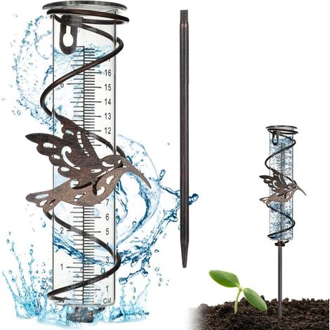 Rain Gauge, 17cm Rain Gauge with Metal Stake Decorative Rain Gauge Garden Rain Gauge for Outdoor, Garden, Yard, Lawn Decoration
