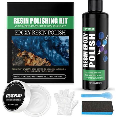 Pate a Polir, Polissage Resine Epoxy, Pâte à Polir Pour Résine Époxy, Contient de la Pâte à Poli, un Azurant et Des Outi PATE EPOXY (1/4)