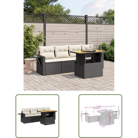 The Living Store 5-tlg. Garten-Sofagarnitur mit Kissen Schwarz Poly Rattan - Gartenmöbel - Sofagarnitur - Rattan Möbel - Outdoor Möbel - Lounge Set (1/3)