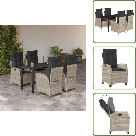 Sitzkissen - vidaXL 5-tlg. Garten-Essgruppe mit Kissen Hellgrau Poly Rattan - Rückenkissen (1/5)