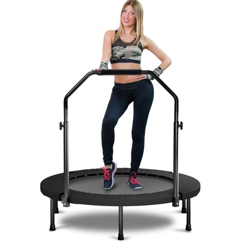 Trampoline fitness pliable 101 cm avec poignée réglable 85 à 105 cm, 36 ressorts fermés, 6 pieds stables, structure en métal noir pour adulte  CHICFURN (1/5)