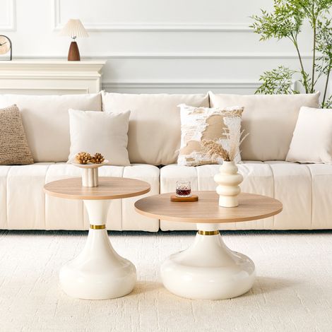 VVBV Table basse, avec rangement, MDF et métal, bois naturel, lot de 2, pour salon et salle à manger (1/5)